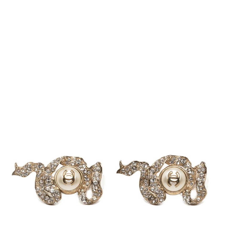 CHANEL Gold Pearl Logo Earrings - Picture 1 of 3